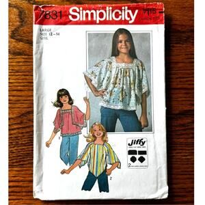 Vintage 1970s Simplicity 7831 Sewing Pattern Sz XS/S Small Jiffy Blouse COMPLETE